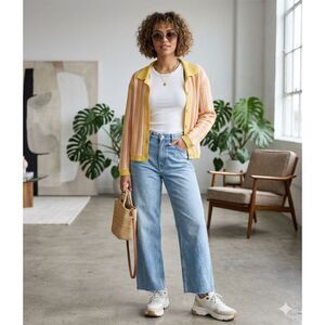 Zara Knit Yellow Striped Cardigan Size S Button-Front Cozy Layering Sweater